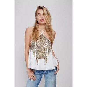 Free People Smoke Screen Sequin Embellished Tank Blouse Top Halter S NWD 278385
